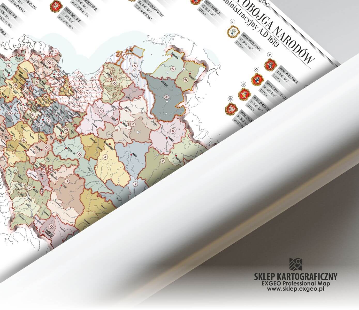 Rzeczpospolita Obojga Narodów A.D.1619. Podział administracyjny - plansza edukacyjna