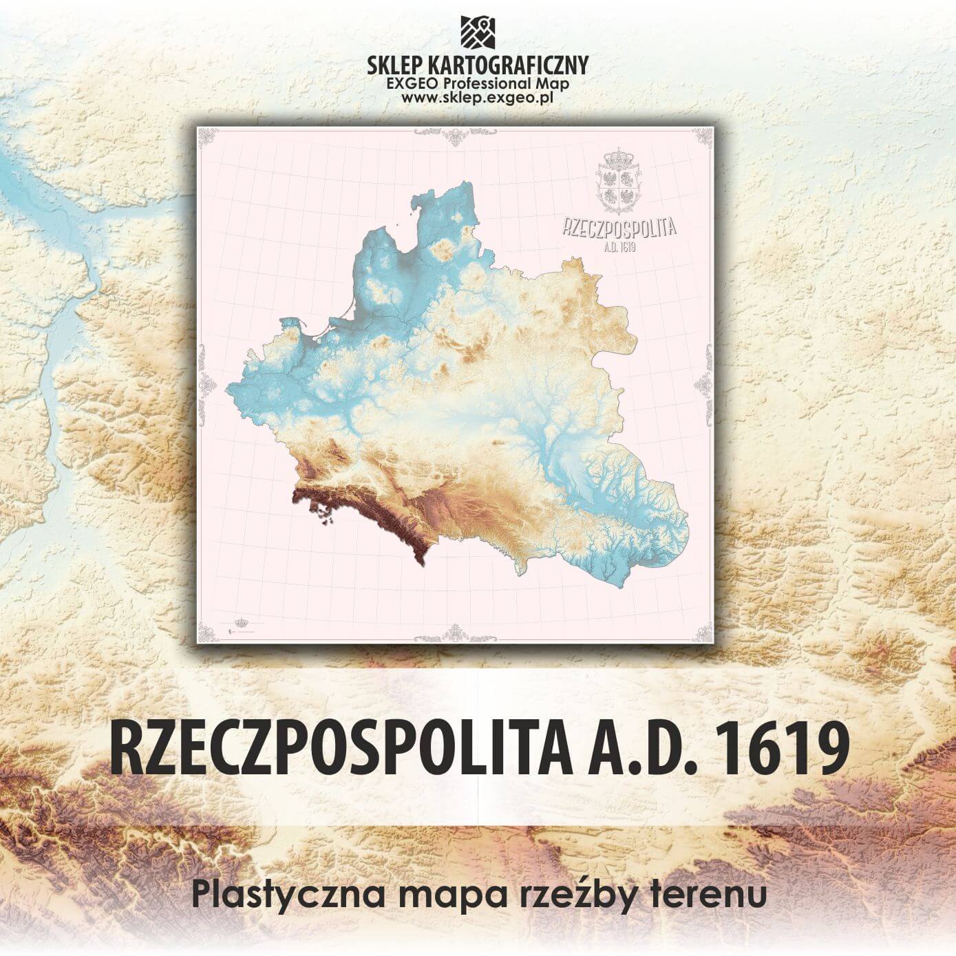 Rzeczpospolita A.D.1619 | Plastyczna mapa rzeźby terenu  (+ EBOOK)