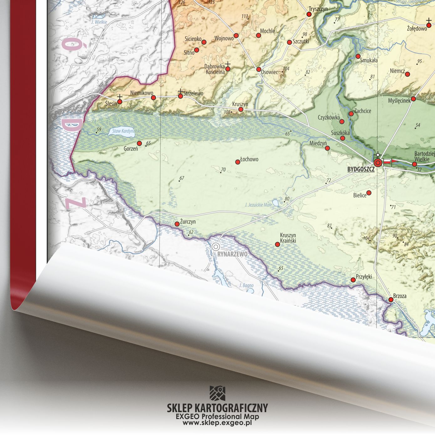 Województwo inowrocławskie w połowie XVI w. | Mapa historyczna hipsometryczna