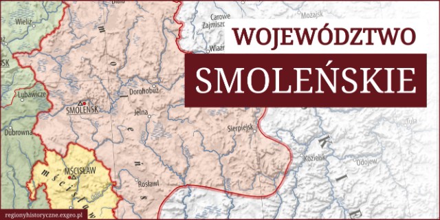 Mapa historyczna województwa smoleńskiego około 1619 roku, przedstawiająca jego granice administracyjne, najważniejsze miejscowości, sieć rzeczną i ukształtowanie terenu.