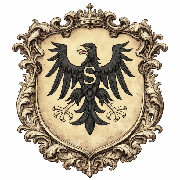 Herb starostwa spiskiego, srebrny krzyż podwójny na zielonym trójwzgórzu w błękitnym polu