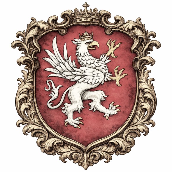 Herb województwa bełskiego, srebrny ukoronowany gryf w czerwonym polu tarczy