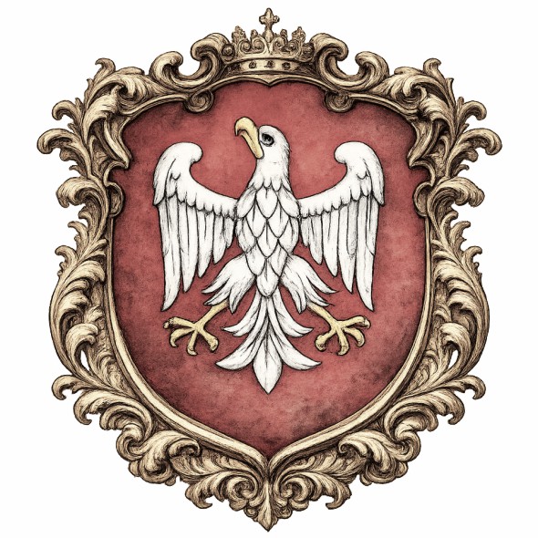 Herb województwa poznańskiego z czasów I Rzeczypospolitej przedstawiający białego, niekoronowanego orła w czerwonym polu tarczy, historyczny symbol Wielkopolski wywodzący się z heraldyki Piastów wielkopolskich.